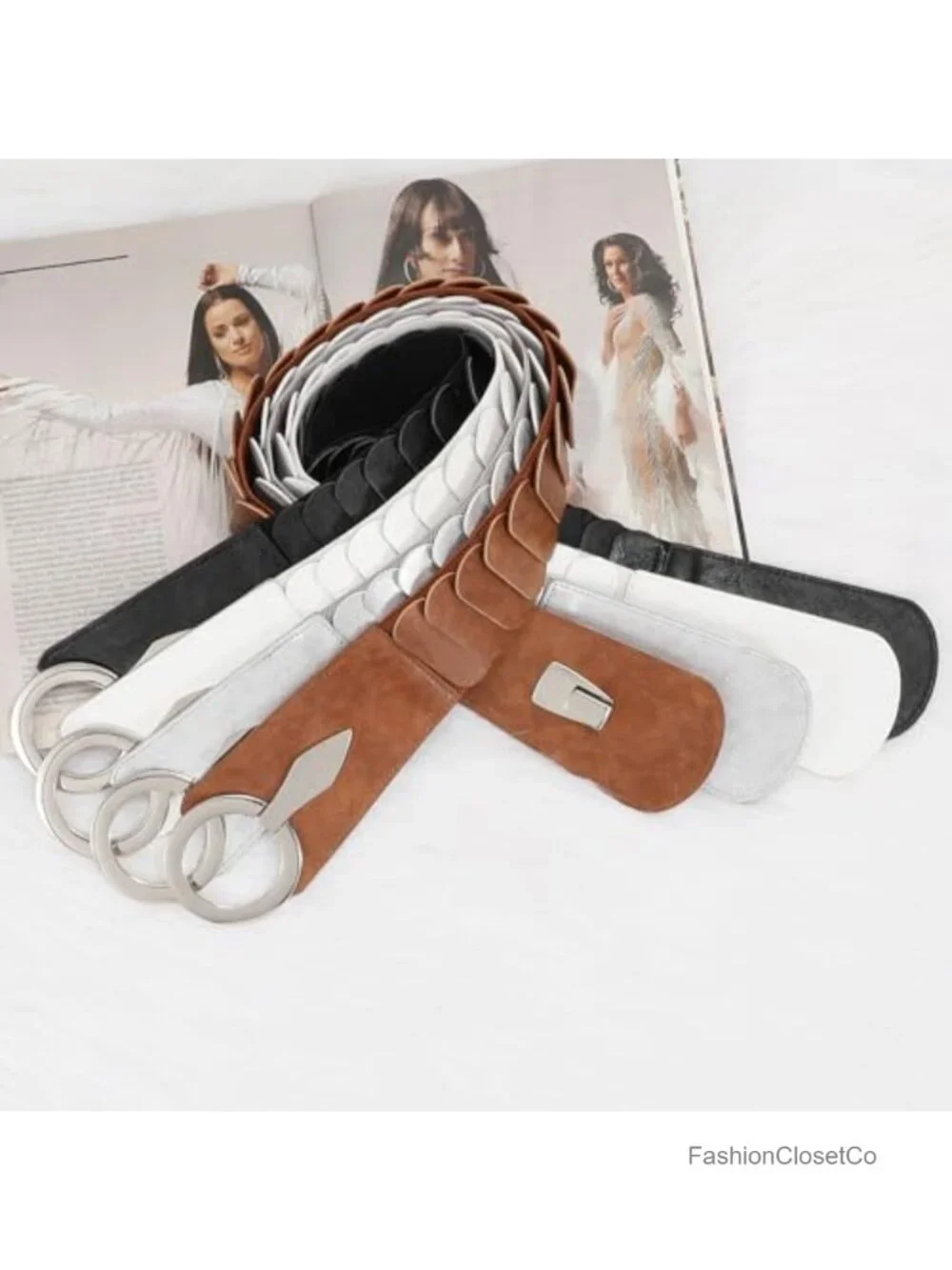 Vintage Wide Elastic Waist Belt Faux Leather Stretch Waistband for Dresses